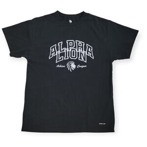 Alpha Lion Relaxed Varsity Print Vintage Black Crewneck T-Shirt Men Sz X-Large